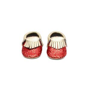 MAC&LOU Leather Baby Moccasins: Red Sequin Fringe Booties